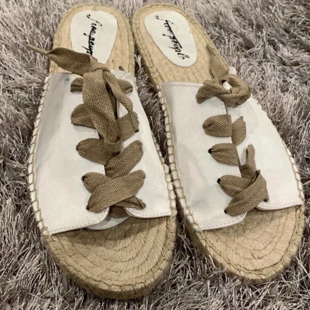 Free People Cream and Tan Lace-Up Slide Espadrilles